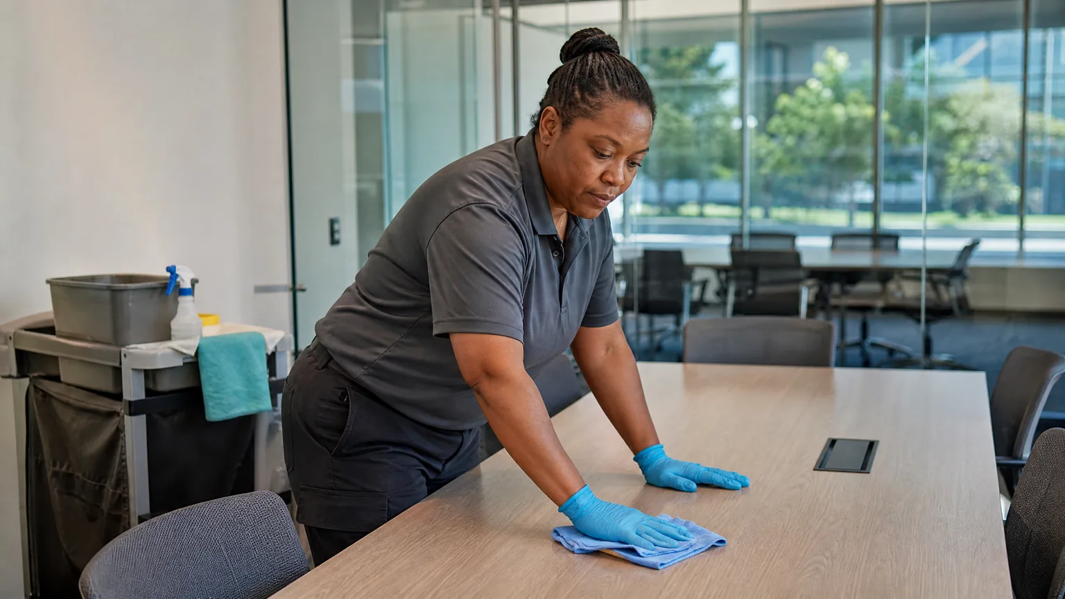 Cleaner Stage 1 grammar practice in a commercial workplace