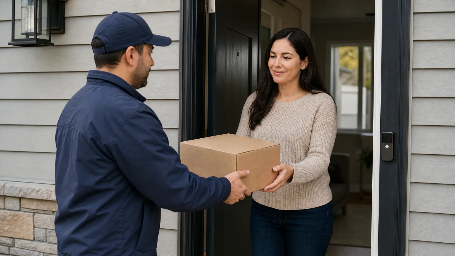 Delivery driver with a package during Stage 1 practice