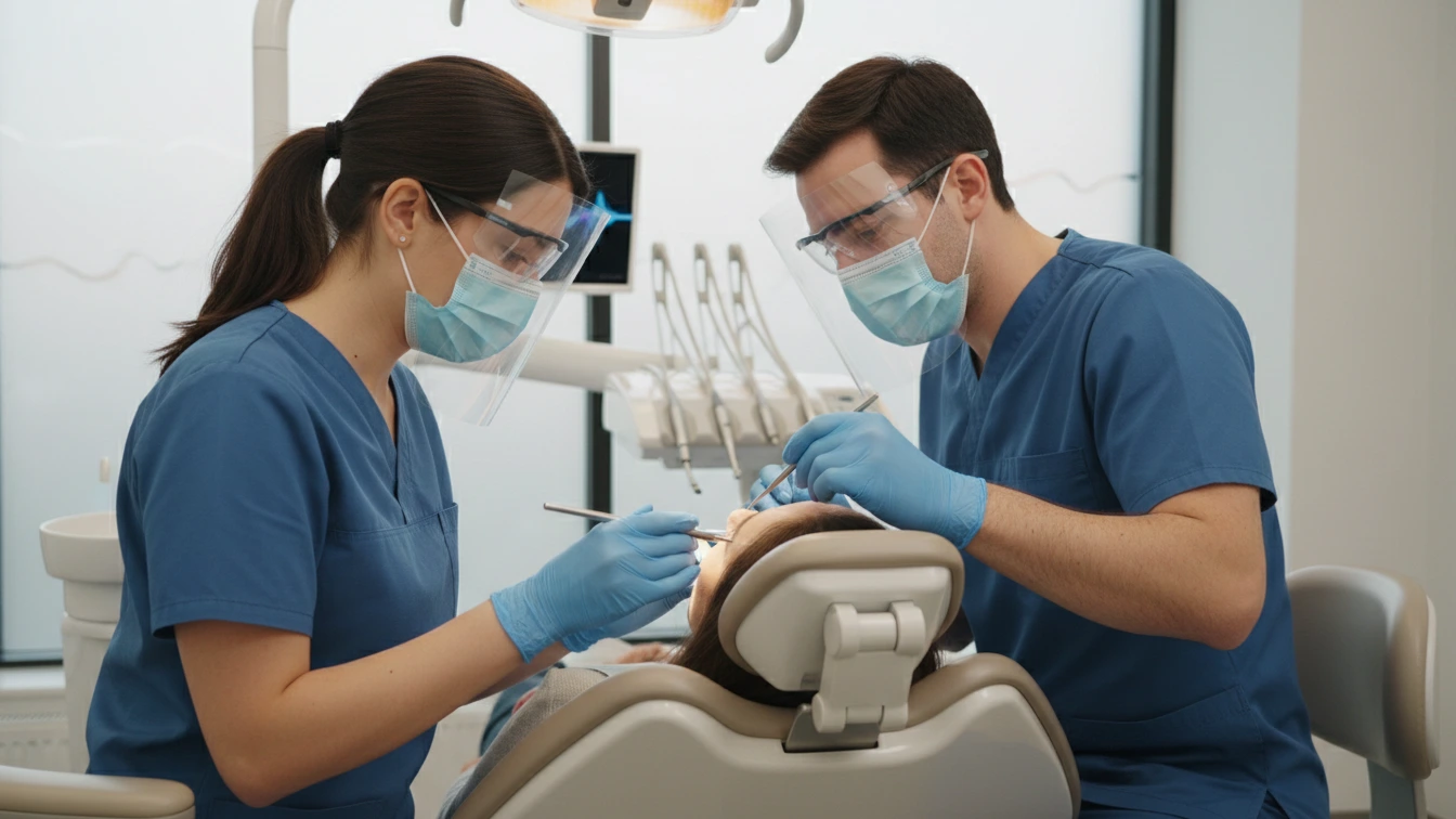Dental assistant preparing an operatory during Stage 1 practice