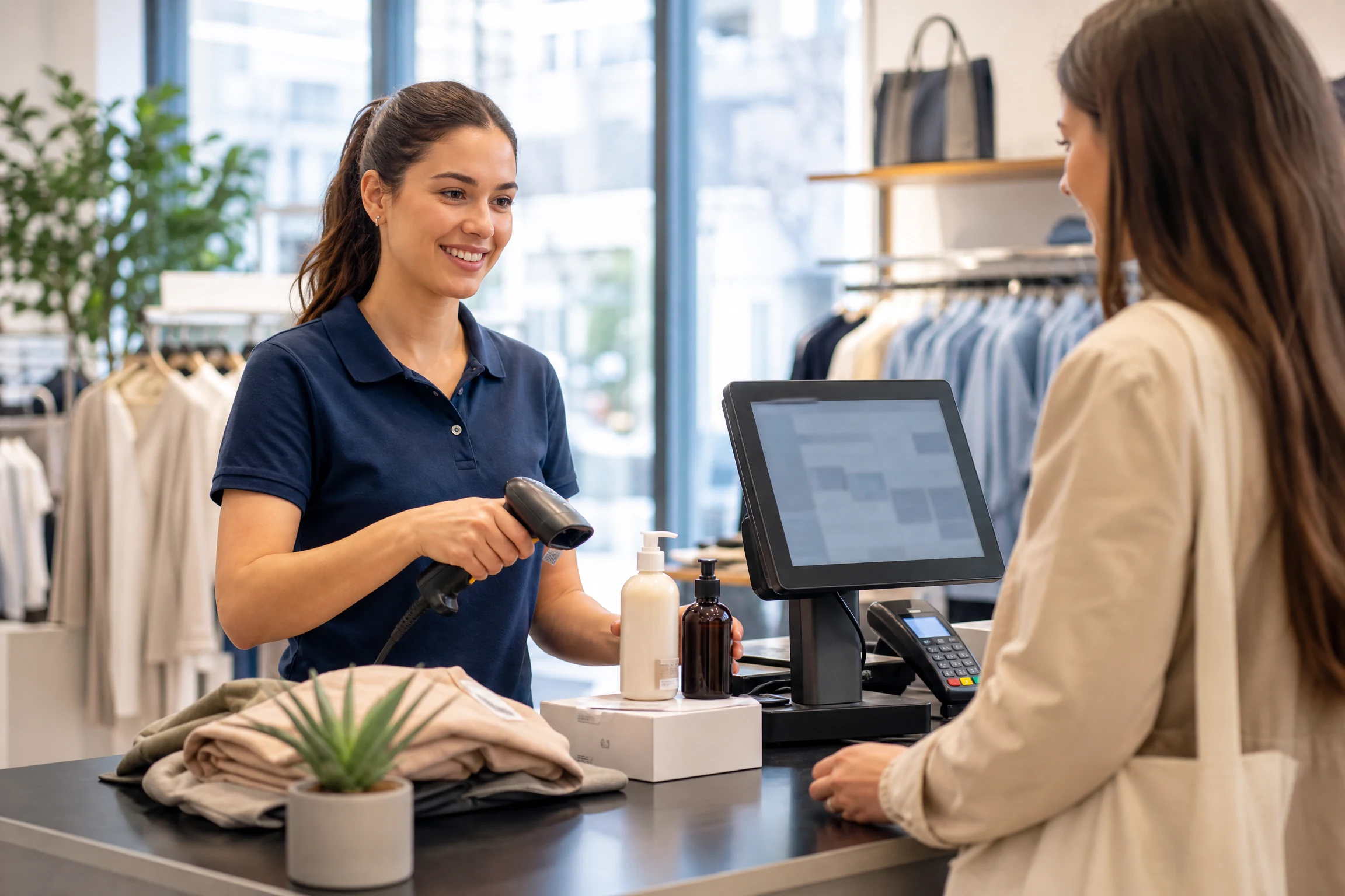 Cashier job artwork for Speak2Work English practice.
