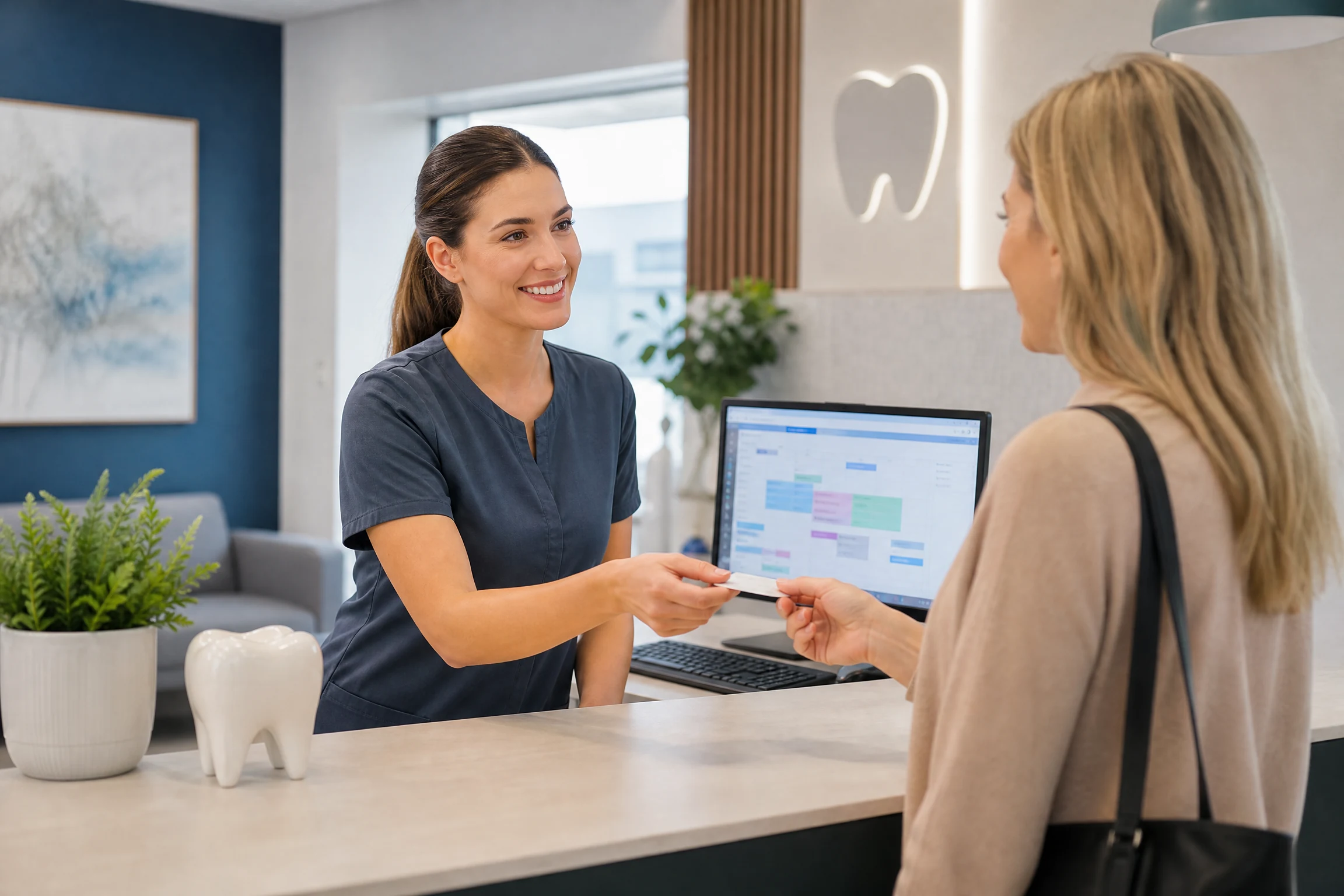 Dental Receptionist job artwork for Speak2Work English practice.