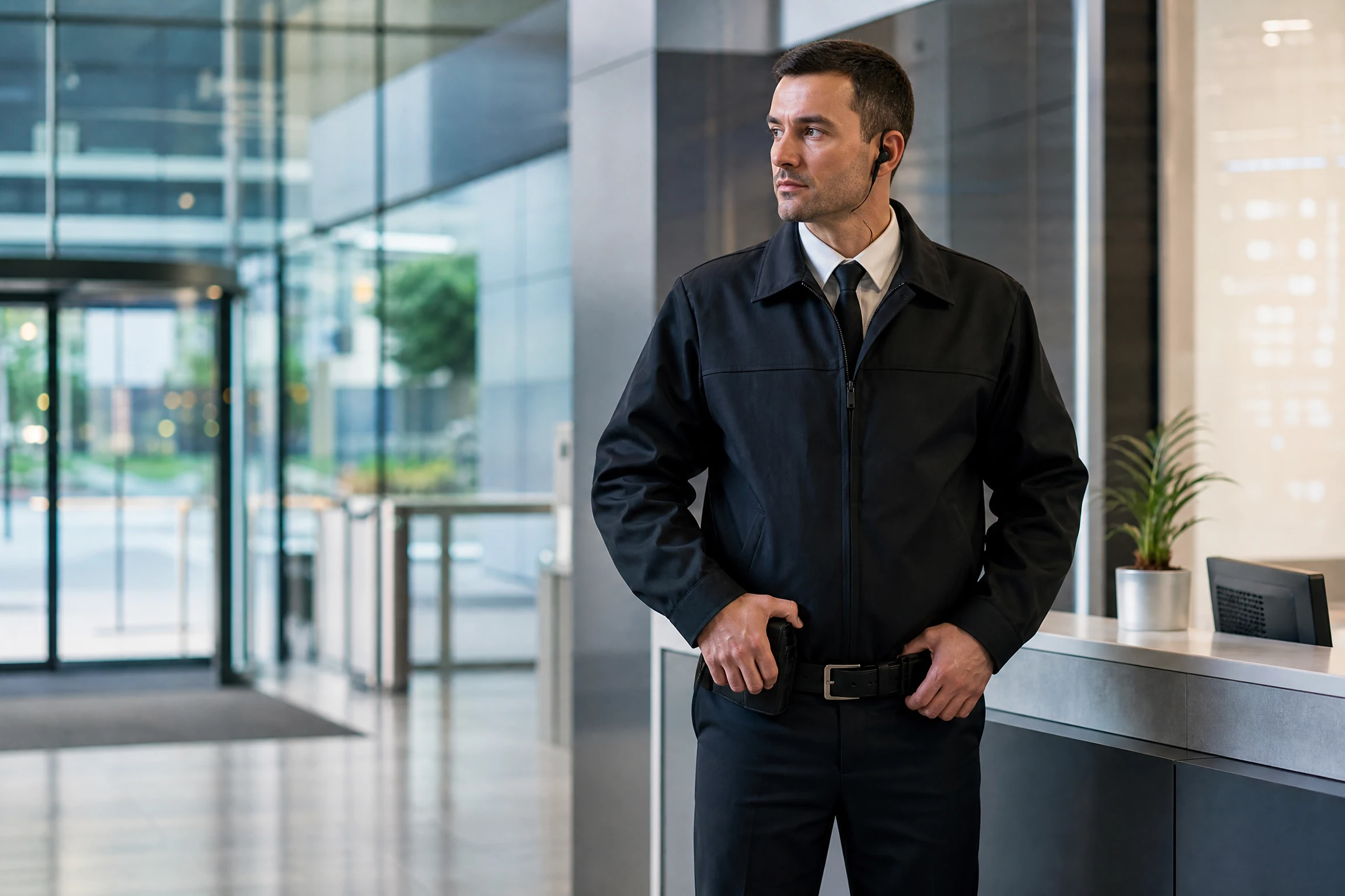 Security Guard job artwork for Speak2Work English practice.