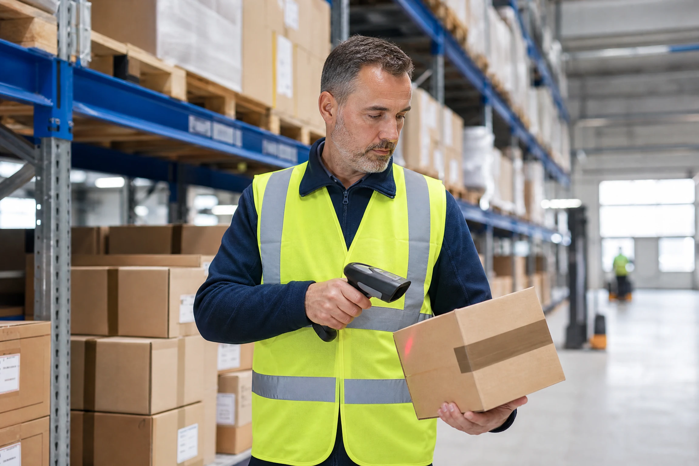 Warehouse Worker job artwork for Speak2Work English practice.