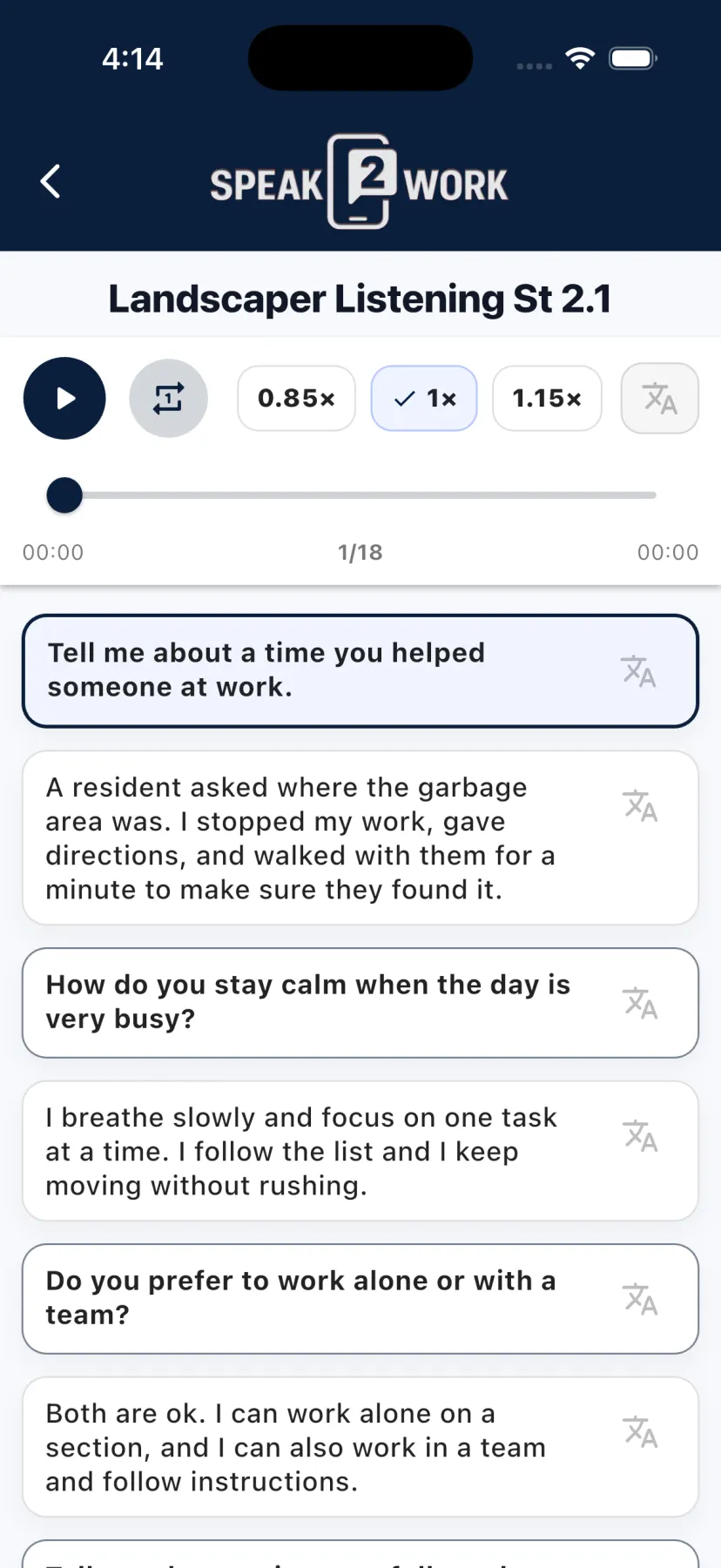 Speak2Work Landscaper listening lesson for job-specific workplace English.